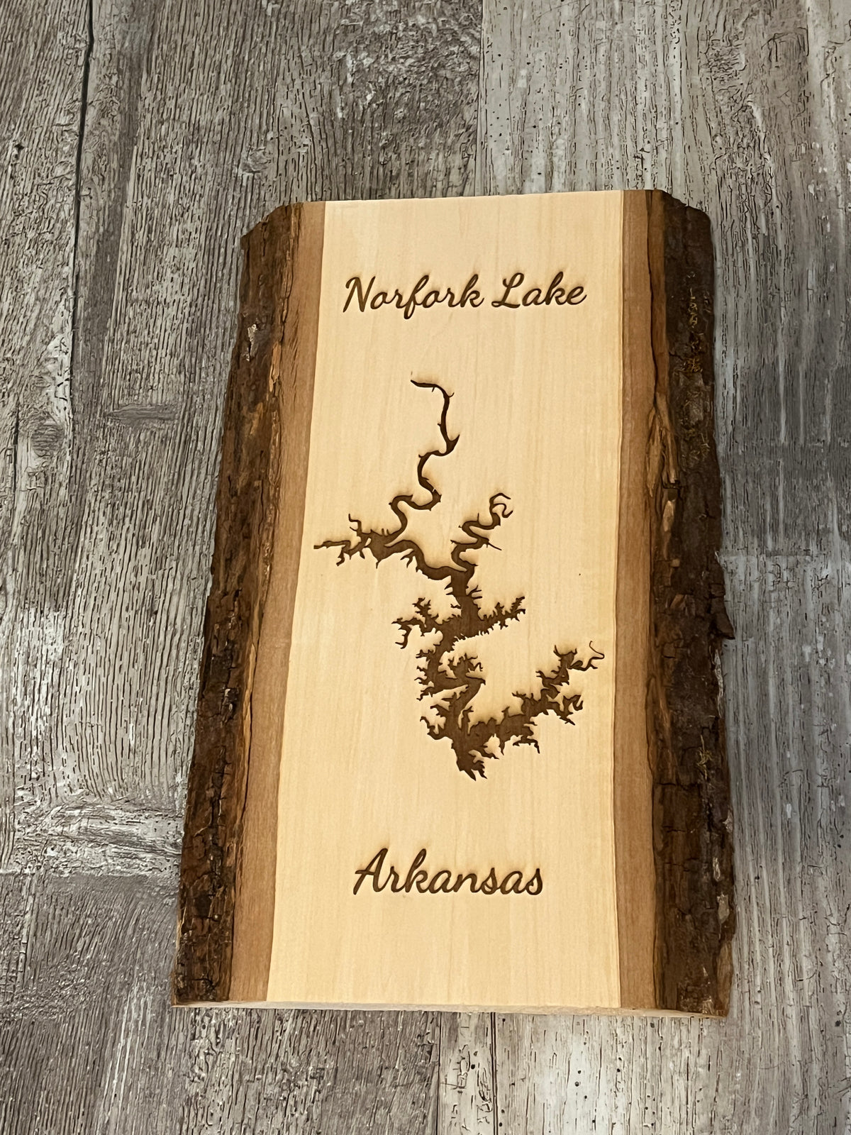 Norfork Lake, Arkansas - Laser Engraved Live Edge Basswood 11"