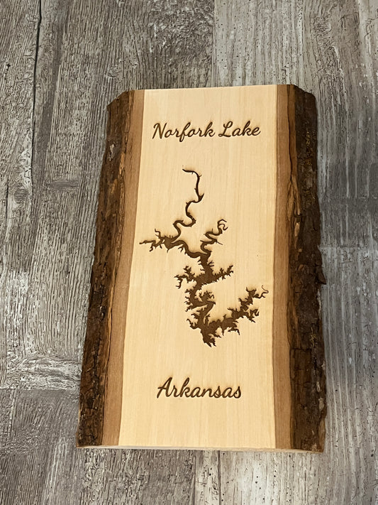Norfork Lake, Arkansas - Laser Engraved Live Edge Basswood 11"