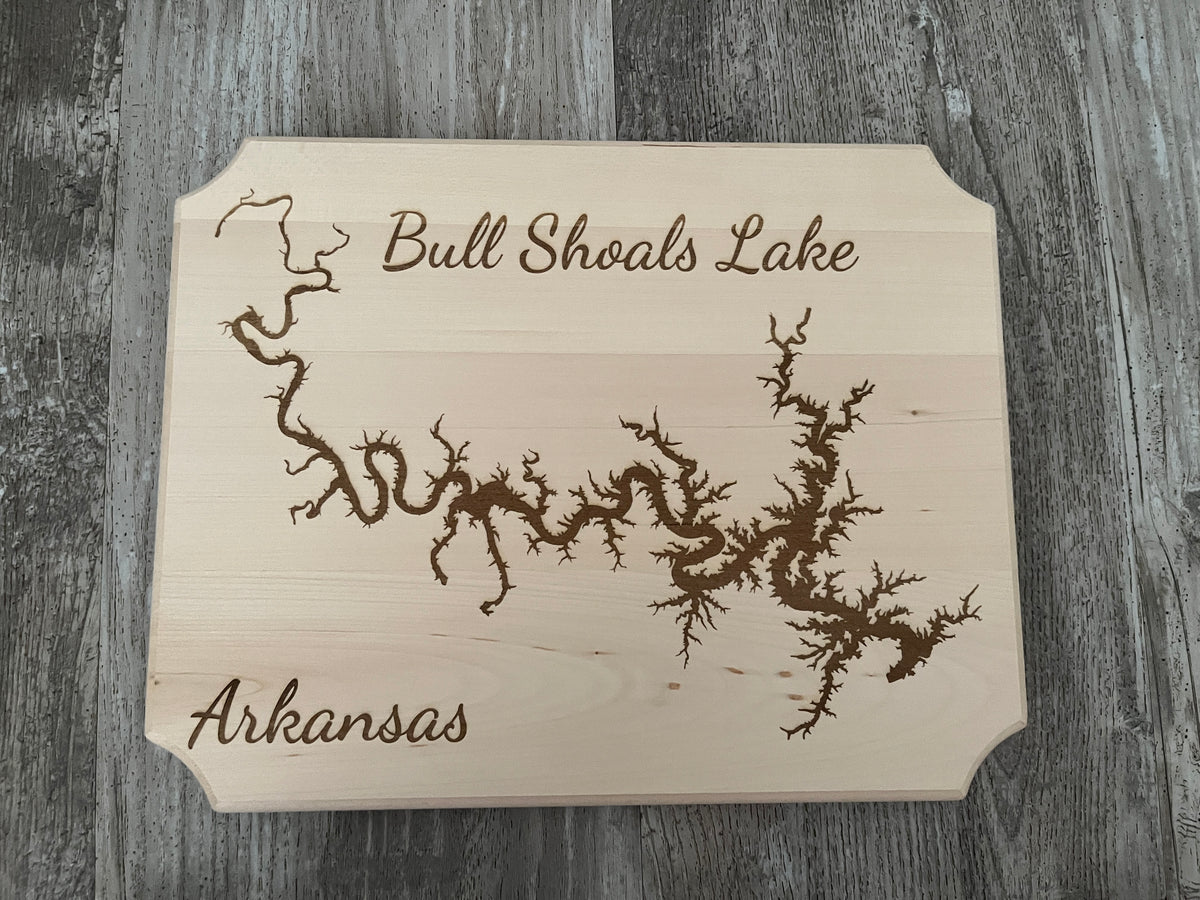 Bull Shoals Lake, Arkansas - Laser Engraved Basswood Wall Art