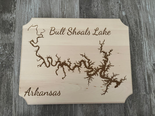 Bull Shoals Lake, Arkansas - Laser Engraved Basswood Wall Art