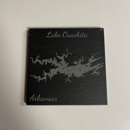 Lake Ouachita, Arkansas - Laser Engraved Slate Coasters Set of 4