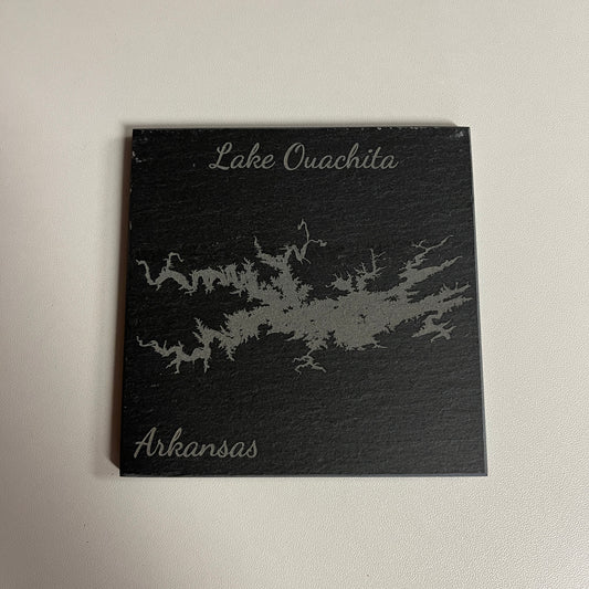 Lake Ouachita, Arkansas - Laser Engraved Slate Coasters Set of 4