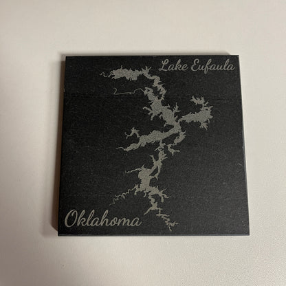 Lake Eufaula, Oklahoma - Laser Engraved Slate Coasters Set of 4