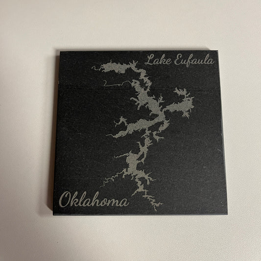 Lake Eufaula, Oklahoma - Laser Engraved Slate Coasters Set of 4