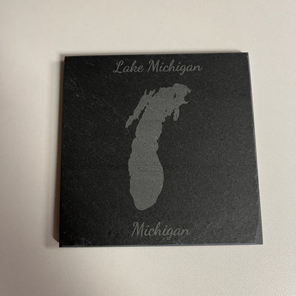 Lake Michigan, Michigan - Laser Engraved Slate Coasters Set of 4