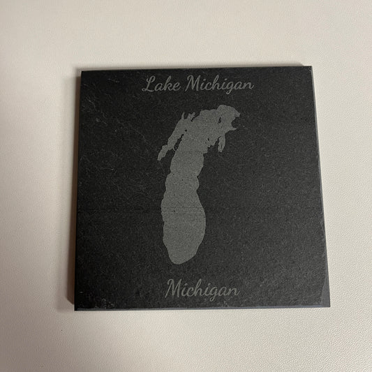 Lake Michigan, Michigan - Laser Engraved Slate Coasters Set of 4