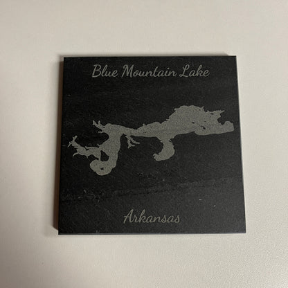 Blue Mountain Lake, Arkansas - Laser Engraved Slate Coasters Set of 4