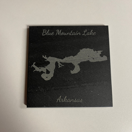 Blue Mountain Lake, Arkansas - Laser Engraved Slate Coasters Set of 4